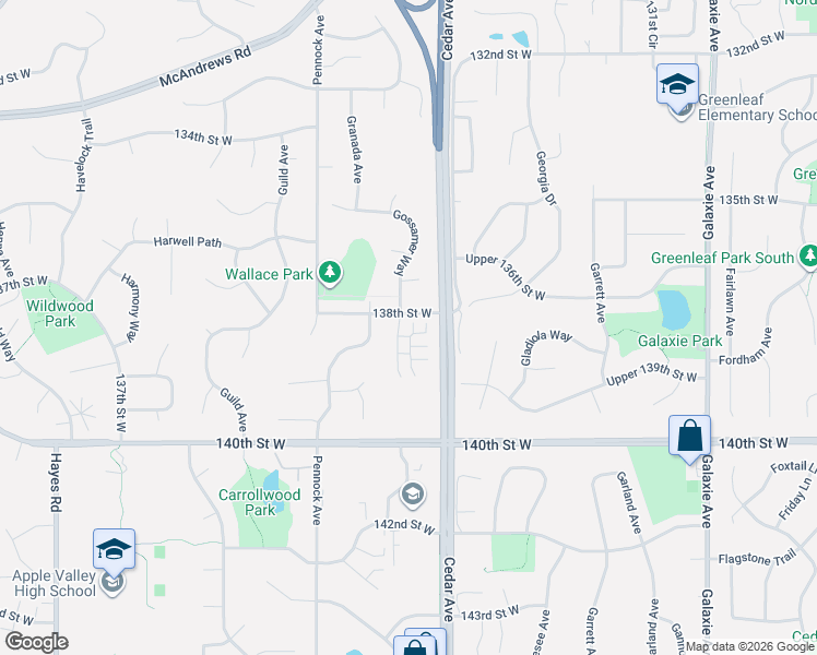 map of restaurants, bars, coffee shops, grocery stores, and more near 13832 Granada Way in Apple Valley