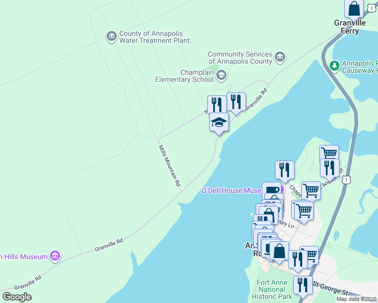 map of restaurants, bars, coffee shops, grocery stores, and more near 40 North Street in Granville Ferry