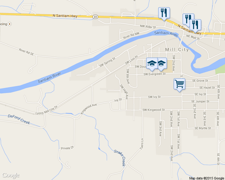 map of restaurants, bars, coffee shops, grocery stores, and more near 940 Southwest Main Avenue in Mill City