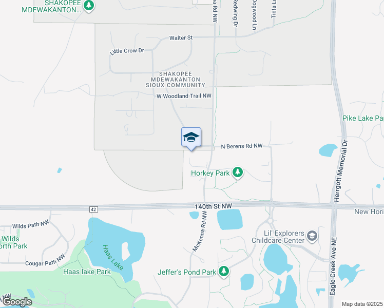 map of restaurants, bars, coffee shops, grocery stores, and more near 13780 McKenna Road Northwest in Shakopee