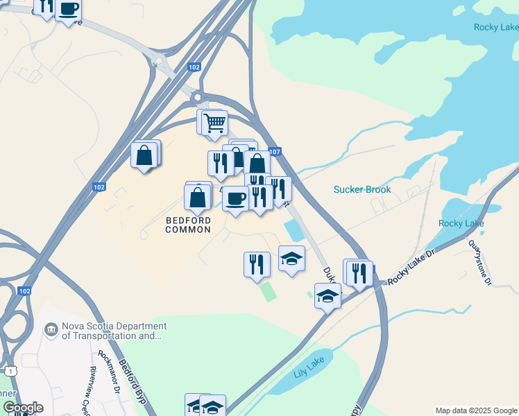 map of restaurants, bars, coffee shops, grocery stores, and more near 30 Damascus Road in Bedford