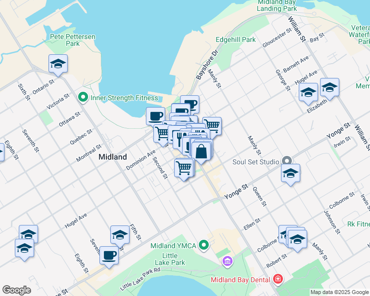 map of restaurants, bars, coffee shops, grocery stores, and more near in Midland