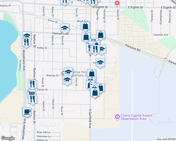 map of restaurants, bars, coffee shops, grocery stores, and more near 920 South Garfield Avenue in Traverse City