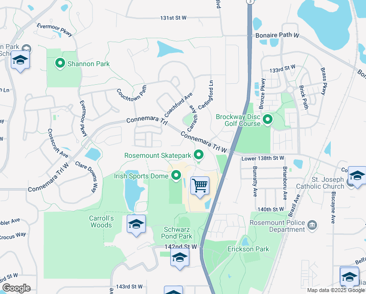map of restaurants, bars, coffee shops, grocery stores, and more near 13625 Carrach Avenue in Rosemount