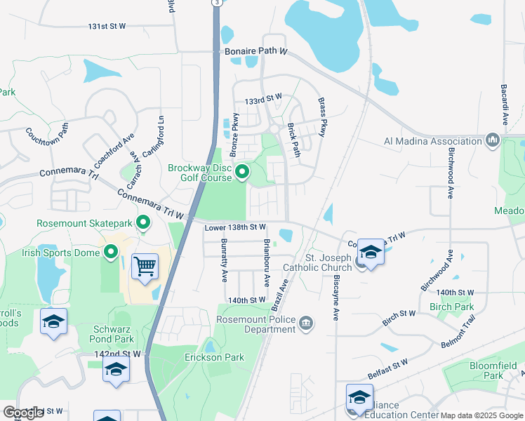 map of restaurants, bars, coffee shops, grocery stores, and more near 13696 Brookview Path in Rosemount