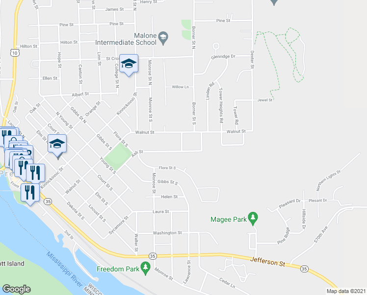map of restaurants, bars, coffee shops, grocery stores, and more near 1354 Ash Street in Prescott