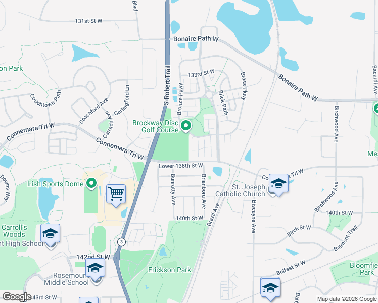 map of restaurants, bars, coffee shops, grocery stores, and more near 13695 Brookside Path in Rosemount