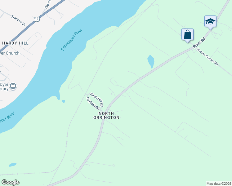map of restaurants, bars, coffee shops, grocery stores, and more near 20 Williams Way in Orrington