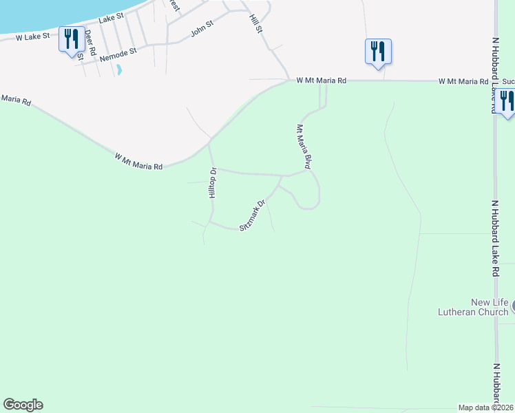map of restaurants, bars, coffee shops, grocery stores, and more near 314-316 Sitzmark Drive in Alcona