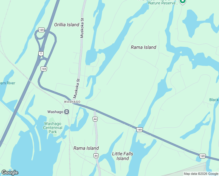 map of restaurants, bars, coffee shops, grocery stores, and more near 7871 Pineridge Road in Washago