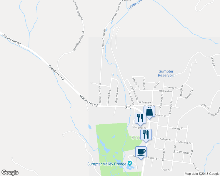 map of restaurants, bars, coffee shops, grocery stores, and more near Bourne Avenue in Sumpter
