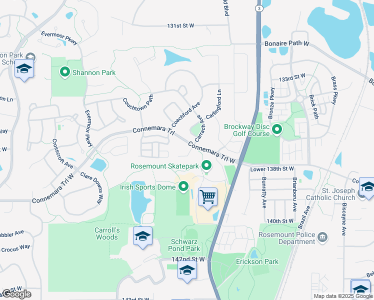 map of restaurants, bars, coffee shops, grocery stores, and more near 13625 Carrach Avenue in Rosemount