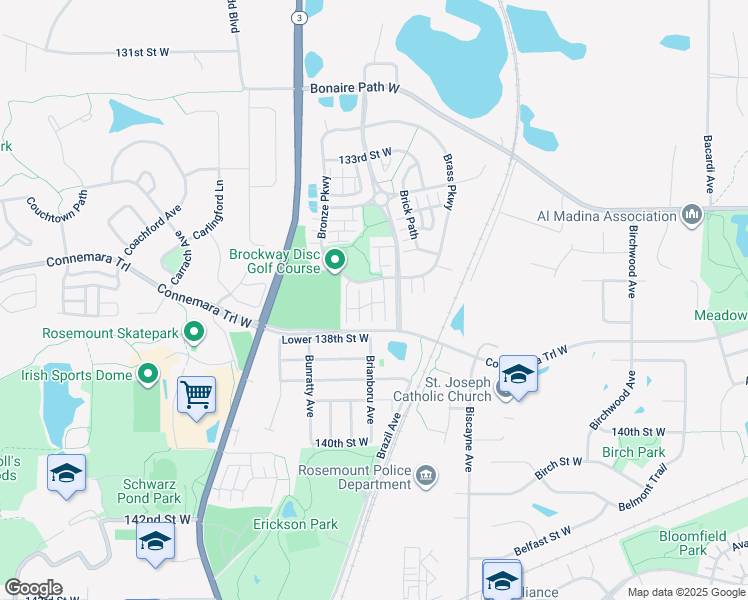 map of restaurants, bars, coffee shops, grocery stores, and more near 13696 Brookview Path in Rosemount