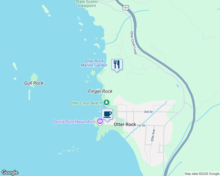 map of restaurants, bars, coffee shops, grocery stores, and more near 6277 C Ave in Otter Rock