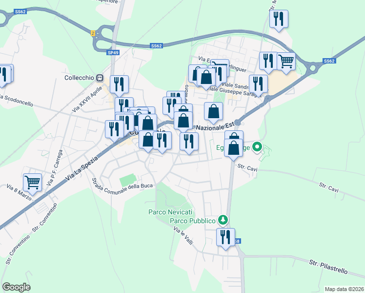 map of restaurants, bars, coffee shops, grocery stores, and more near 22 Via Giuseppe Garibaldi in Collecchio