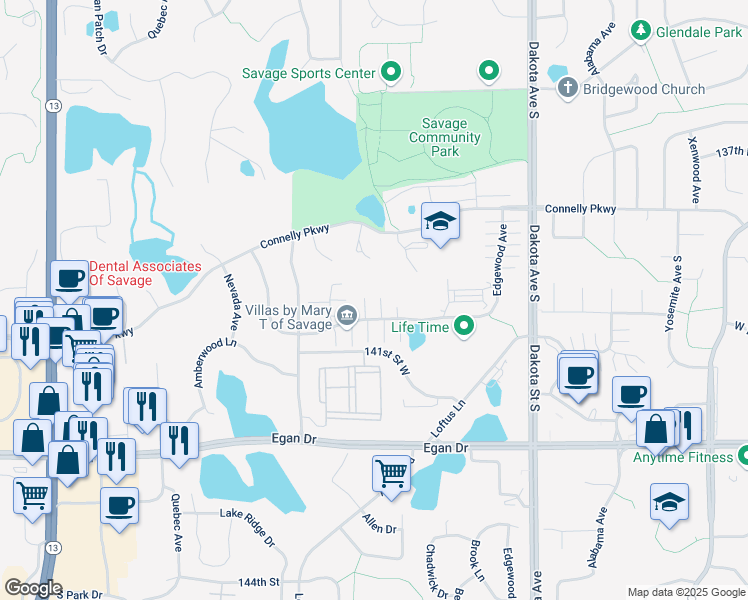 map of restaurants, bars, coffee shops, grocery stores, and more near 13927 Kentucky Avenue in Savage