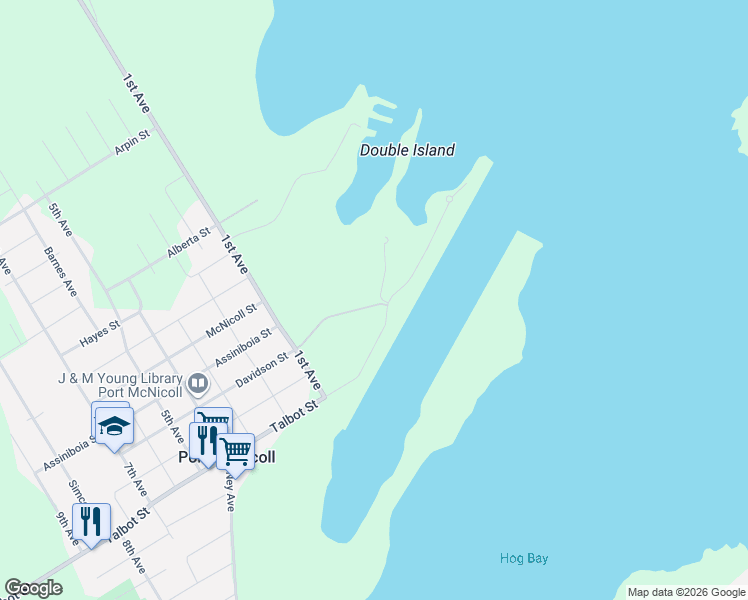 map of restaurants, bars, coffee shops, grocery stores, and more near 2 Swan Lane in Port McNicoll