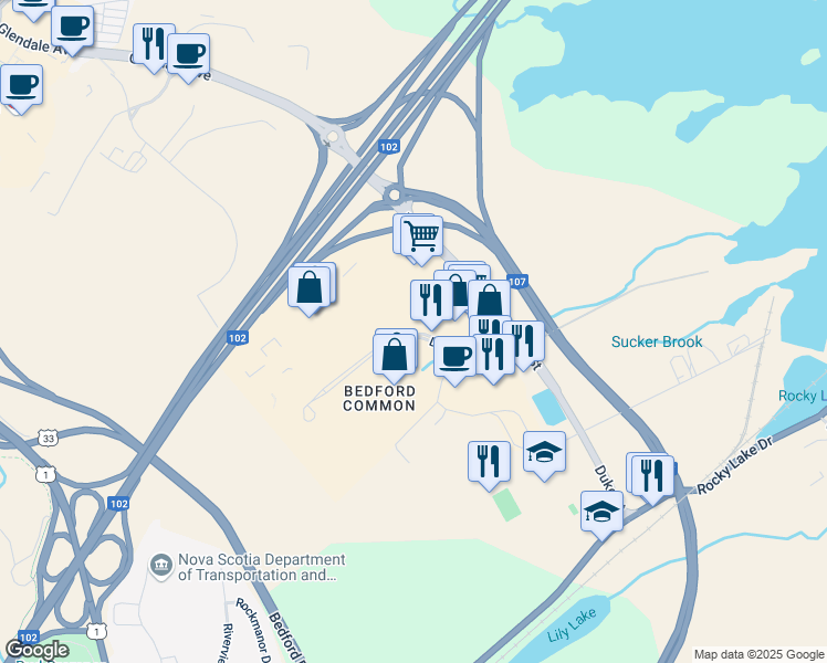 map of restaurants, bars, coffee shops, grocery stores, and more near 111 Damascus Road in Bedford