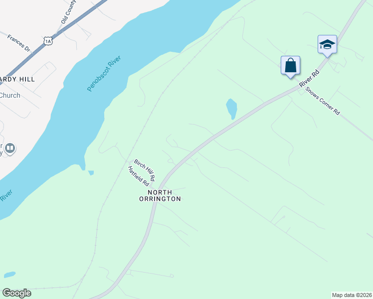 map of restaurants, bars, coffee shops, grocery stores, and more near 20 Williams Way in Orrington