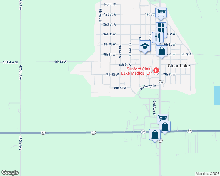 map of restaurants, bars, coffee shops, grocery stores, and more near 801 8th Street West in Clear Lake
