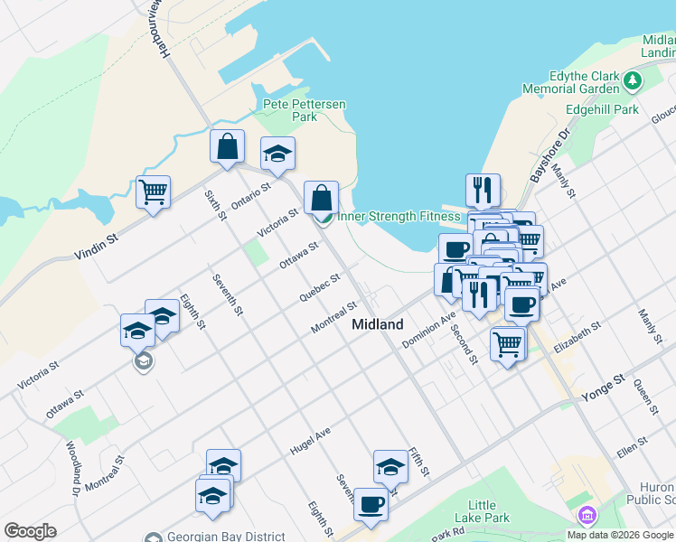map of restaurants, bars, coffee shops, grocery stores, and more near in Midland