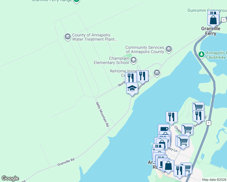 map of restaurants, bars, coffee shops, grocery stores, and more near 40 North Street in Granville Ferry