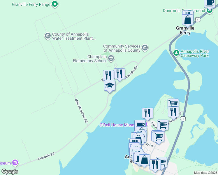 map of restaurants, bars, coffee shops, grocery stores, and more near 26 Garden Street in Granville Ferry
