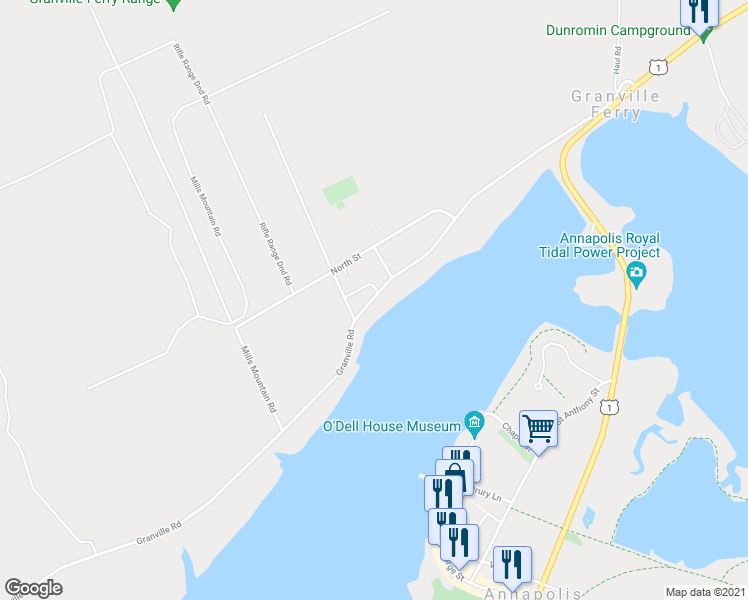 map of restaurants, bars, coffee shops, grocery stores, and more near Granville Road in Annapolis County
