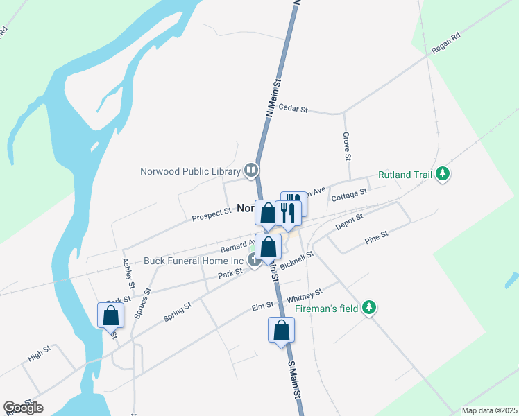 map of restaurants, bars, coffee shops, grocery stores, and more near in Norwood
