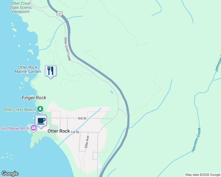 map of restaurants, bars, coffee shops, grocery stores, and more near Otter Crest Loop in Otter Rock