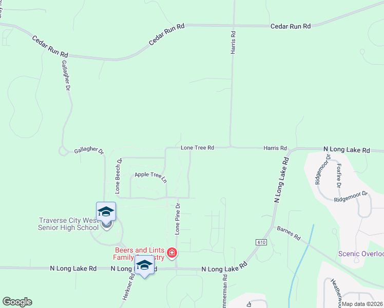 map of restaurants, bars, coffee shops, grocery stores, and more near 4466 Pine Meadows Trail in Traverse City