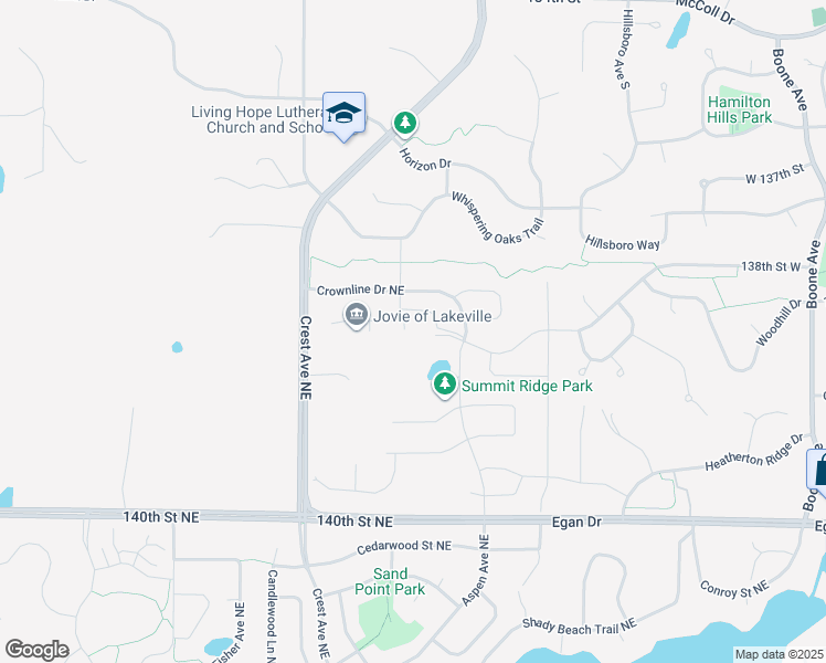 map of restaurants, bars, coffee shops, grocery stores, and more near 13642 Crownline Drive NE in Prior Lake