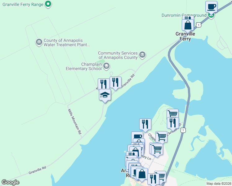 map of restaurants, bars, coffee shops, grocery stores, and more near 5404 Granville Road in Granville Ferry