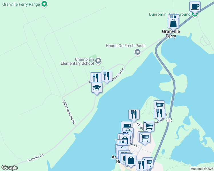 map of restaurants, bars, coffee shops, grocery stores, and more near 5404 Granville Road in Granville Ferry