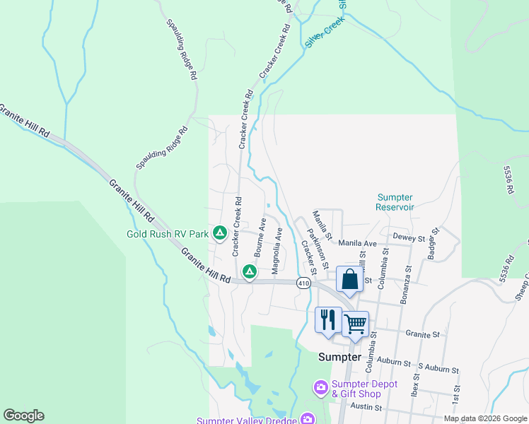 map of restaurants, bars, coffee shops, grocery stores, and more near Bourne Avenue in Sumpter