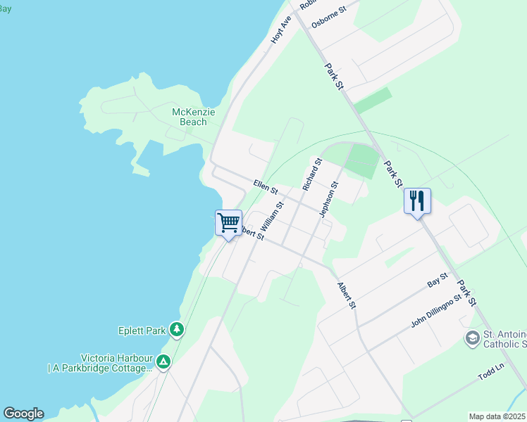 map of restaurants, bars, coffee shops, grocery stores, and more near 153 Veterans Lane in Tay