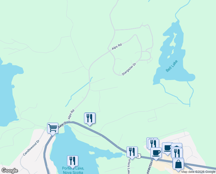 map of restaurants, bars, coffee shops, grocery stores, and more near 18 Heidelberg Lane in Porters Lake