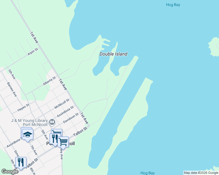 map of restaurants, bars, coffee shops, grocery stores, and more near 11 Swan Lane in Port McNicoll