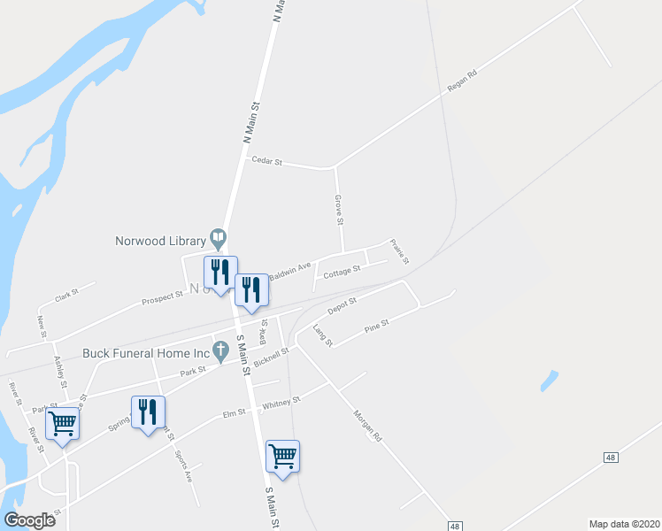 map of restaurants, bars, coffee shops, grocery stores, and more near 26 Baldwin Avenue in Norwood