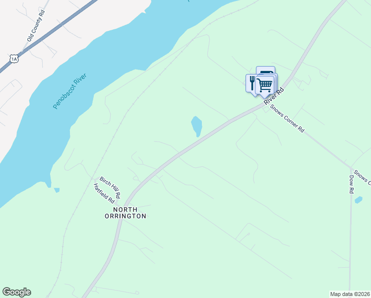 map of restaurants, bars, coffee shops, grocery stores, and more near 269 River Road in Orrington