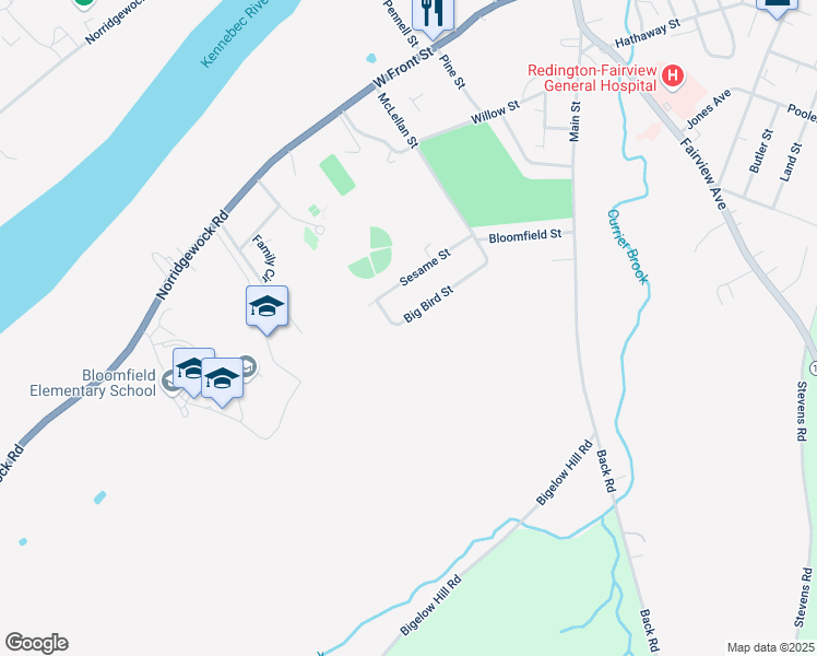 map of restaurants, bars, coffee shops, grocery stores, and more near 44 Big Bird Street in Skowhegan