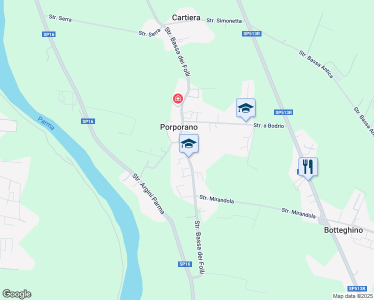 map of restaurants, bars, coffee shops, grocery stores, and more near Piazza Centoni in Provincia di Parma