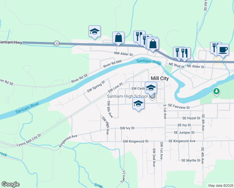 map of restaurants, bars, coffee shops, grocery stores, and more near 365 Southwest 7th Avenue in Mill City