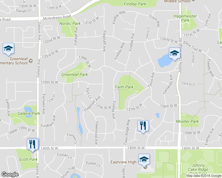 map of restaurants, bars, coffee shops, grocery stores, and more near 13549 Findlay Avenue in Apple Valley