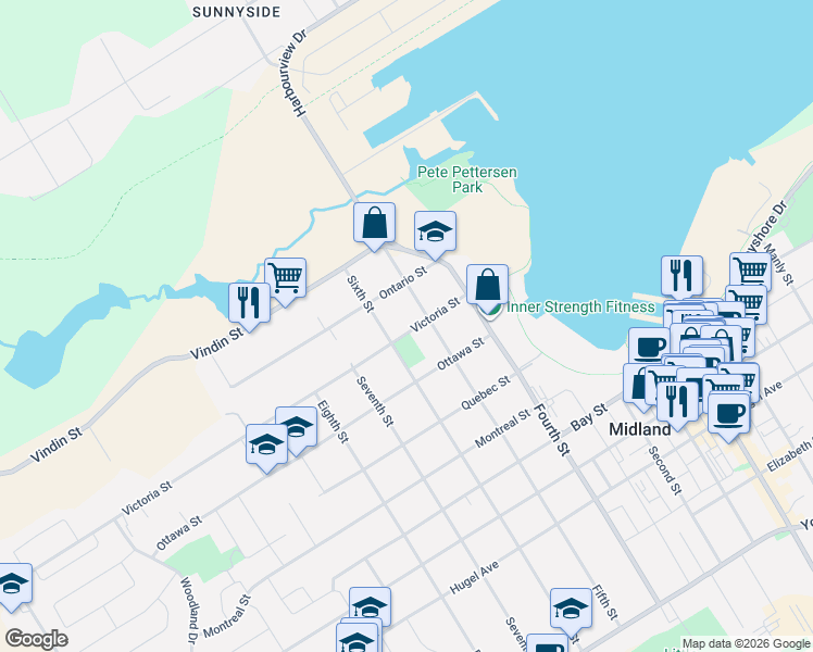 map of restaurants, bars, coffee shops, grocery stores, and more near in Midland