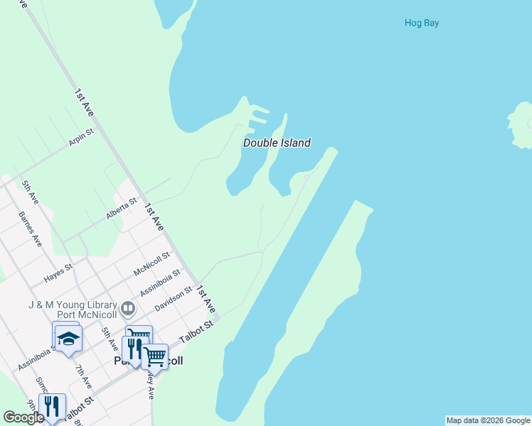 map of restaurants, bars, coffee shops, grocery stores, and more near 15 Swan Lane in Port McNicoll