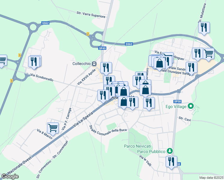 map of restaurants, bars, coffee shops, grocery stores, and more near 6 Corso Eguaglianza in Collecchio