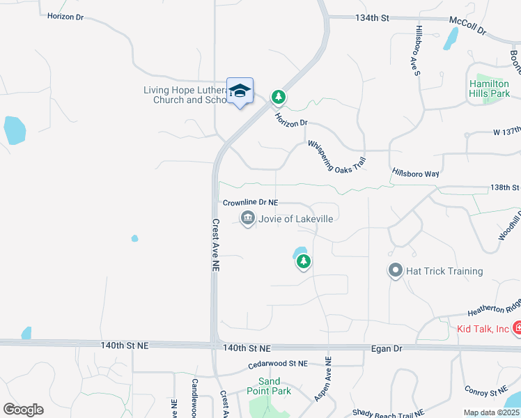 map of restaurants, bars, coffee shops, grocery stores, and more near 13624 Crownline Drive NE in Prior Lake