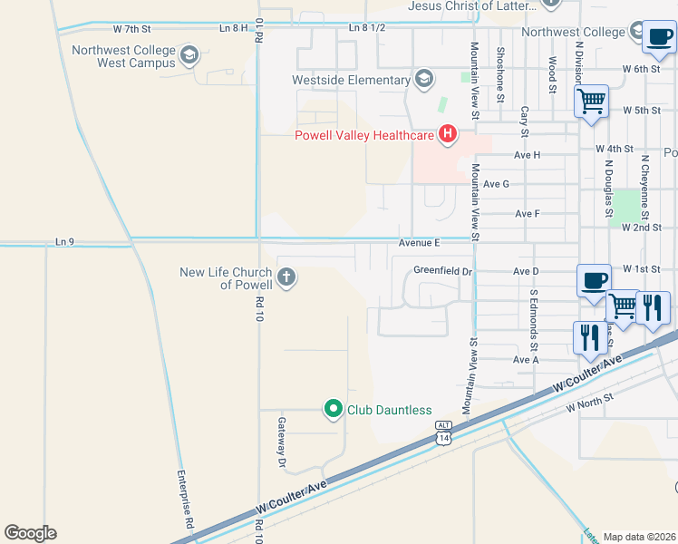 map of restaurants, bars, coffee shops, grocery stores, and more near 1164 Sequoia Drive in Powell