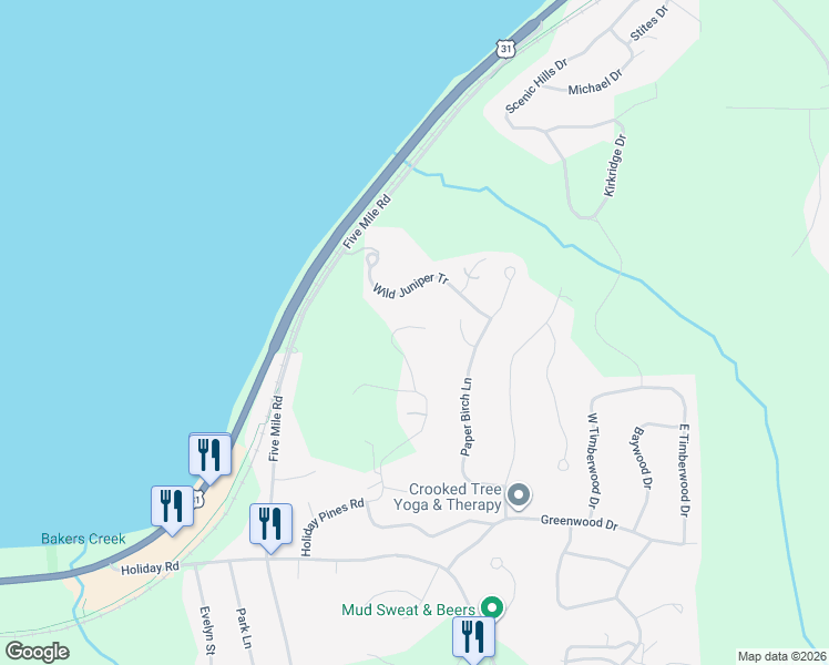 map of restaurants, bars, coffee shops, grocery stores, and more near 4698 Weathering Heights Road in Traverse City